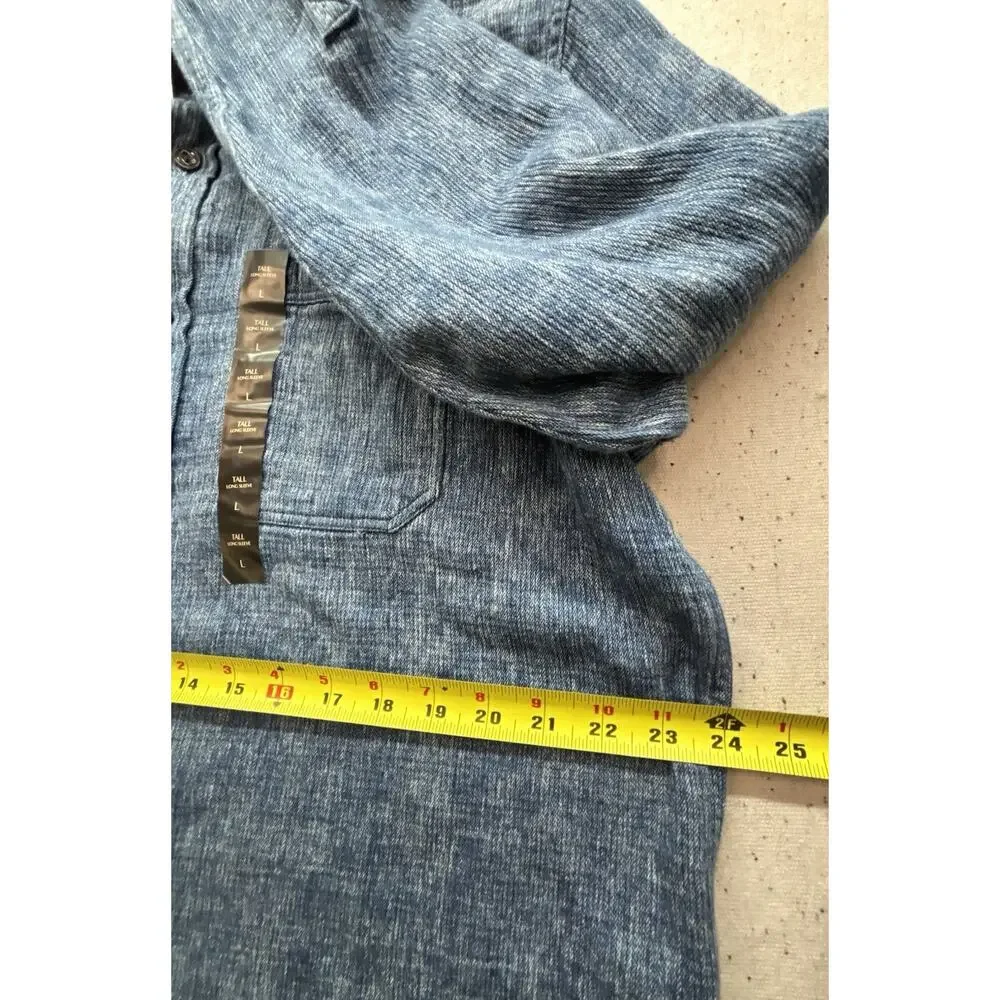 NWT Banana Republic Mens L Tall Button Up Shirt Indigo Blue Slub Chambray $75
